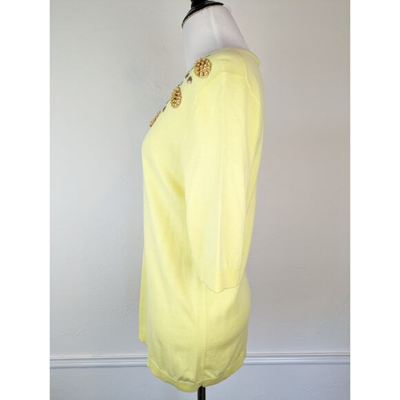 Talbots Sweater Pineapple Beaded Sequins Spring Summer Yellow Novelty Size M - Picture 11 of 15